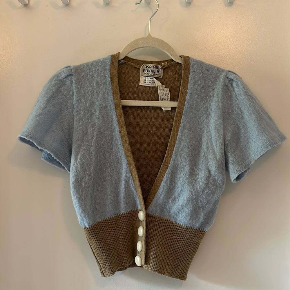 Vintage 1970s Cropped V-Neck Butterfly Sleeve Cardigan